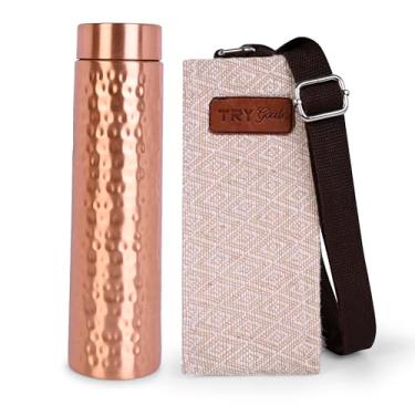 Imagem de Try Goods Garrafa de água de cobre martelado (720 g/750 ml) com bolsa Juco - Recipiente de cobre 100% puro feito à mão para beber, reutilizável e livre de BPA, à prova de vazamento, benefício de cura