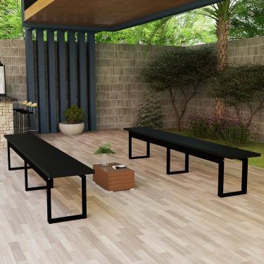 Imagem de Conjunto 2 Bancos Retangulares Com 160cm Mesa Sala Varanda Gourmet