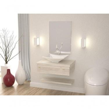 Imagem de Conjunto Bancada C-cuba L38, Prateleira E Espelheira Metrópole 606 Preto ônix Snow