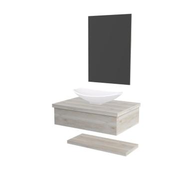 Imagem de Conjunto Bancada C-cuba L45, Prateleira E Espelheira Metrópole 606 Preto ônix Snow