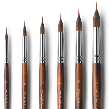 Imagem de Pincéis de aquarela profissionais, Fuumuui 6 peças de pincéis de ponta de agulha estendidos sintéticos extralongos com corpo de zibelina Kolinsky para detalhes finos - pintura de tinta guache acrílica
