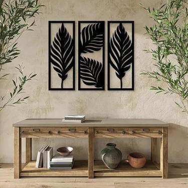 Imagem de Trio de Folhas Decorativas para parede em MDF de 3mm preto para casa escritório quarto