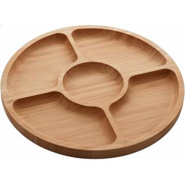 Imagem de Bandeja Organizadora de Bambu, Redonda com 8 Compartimentos, Divisória para Servir Alimentos, Prato Natural para Petiscos