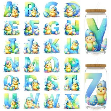 Imagem de XRTHGS 32 peças/conjunto de adesivos DTF UV do alfabeto animal da Páscoa para garrafas de água, copos, adesivos de transferência DTF para frascos de vidro de 473 ml, envoltórios de transferência UV
