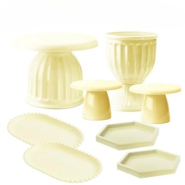 Imagem de Kit Boleira Festa E Bandeja, Kit Moderno Boleira Romana 17cm, 1 Vaso Romano, 2 Mini Slim, 2 Bandeja Perola Oval, 2 Mini Sextavadas(Bege)