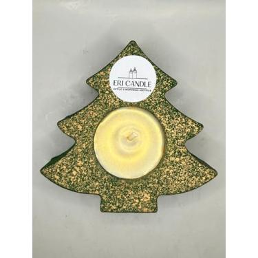 Imagem de Porta Vela Decorativo em Cimento, Castiçal Árvore de Natal, Verde com Vela Aromática Gengibread (Verde)