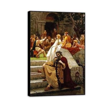 Imagem de Edmund Leighton impressão em tela fama por reproduções de pinturas famosas Edmund Leighton pôster arte de parede para sala de estar quarto decoração de parede 90 x 60 cm (35 x 24 polegadas) moldura