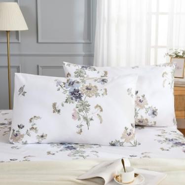 Imagem de Cozaline Conjunto de 2 fronhas de tamanho padrão, fronhas 100% algodão, estampa floral de jardim vintage, capas de travesseiro com fecho de envelope macio e respirável (padrão, 51 x 66 cm)