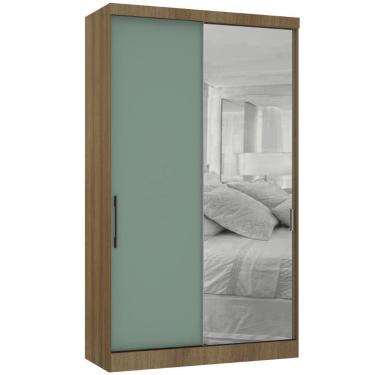 Imagem de Guarda Roupa Modulado 134,50cm 2 Portas De Correr Com Espelho Paris Avelã Pf Com Verde Pf
