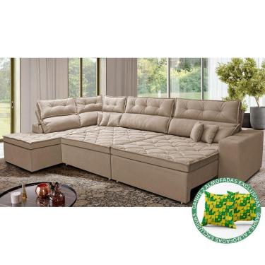 Imagem de Sofá De Canto Retrátil E Reclinável Esquerdo 3,00x2,36m Molas Cama Inbox Espanha Velusoft Bege