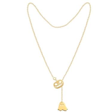 Imagem de ternotito Conjunto de colar com pingente de aço inoxidável vazado em ouro 18K ajustável em Y Lariat, Aço inoxidável, Sem Pedra Preciosa