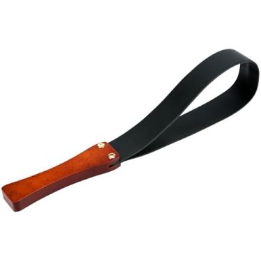 Imagem de QSYZAIL Raquete de couro com cabo de madeira, corte de chicote de cavalo de 45 cm