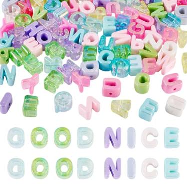 Imagem de Cheriswelry 100 peças de contas de letras acrílicas pulseira contas coloridas alfabeto A-Z contas espaçadoras soltas de plástico 20 x 14 mm para colar DIY chaveiro cordão fazendo artesanato orifício