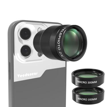 Imagem de Veedzoens Lente teleobjetiva 2X para telefone 5X câmera teleobjetiva, com lente macro de 200 mm e 300 mm, clipe universal para lente de telefone de rosca de 17 mm, compatível com SmallRig e NEEWER