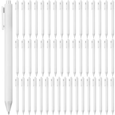 Imagem de yptniginu 50 canetas esferográficas retráteis a granel 1,0 mm, ponta média, tinta preta, canetas fofas, material escolar para professores, estudantes, funcionários, chá de panela, chá de bebê (branca)