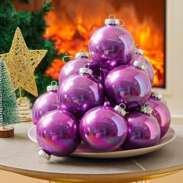 Imagem de Wettarn 24 peças de enfeites iridescentes de Natal de 10 cm, enfeite de plástico com glitter para decoração de artesanato faça você mesmo, pendurar com tampa e corda para decoração de festa de