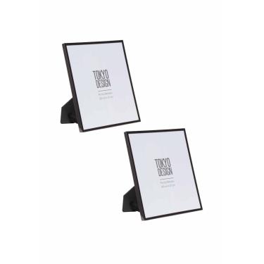 Imagem de Kit 2 Porta Retrato em Metal e Vidro Foto 20x25 Preto Brilho