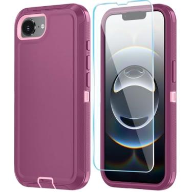 Imagem de ONOLA Capa compatível com iPhone 16e com protetor de tela HD, [2 em 1] Capa de telefone de proteção resistente para iPhone 16e 6,1 polegadas (vinho vermelho rosa)