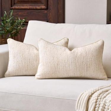 Imagem de Aeckself Capas de almofada decorativas listradas de chenille vintage para sofá 30,5 x 50,8 cm, conjunto de 2 capas de almofada boho neutras para casa de fazenda, decoração moderna para sofá-cama, sala