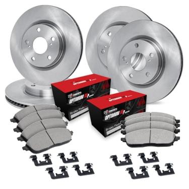 Imagem de R1 Concepts Conjunto de rotor de freio a disco com pastilhas Oe Optimum e hardware dianteiro e traseiro Toyota Camry 1988-1991