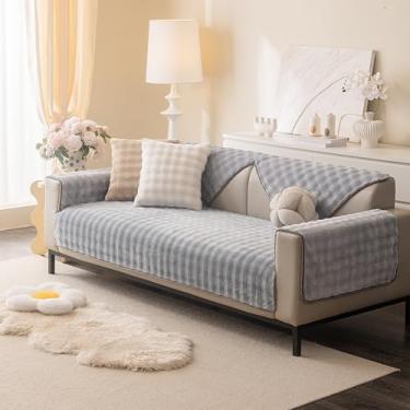 Imagem de Aucrovee Capa de sofá de veludo macio de pelúcia, antiderrapante, fofa, seccional, para sofá de 3 almofadas, sofá G, capa protetora de móveis para animais de estimação (1 peça 91 x 178 cm, cinza claro