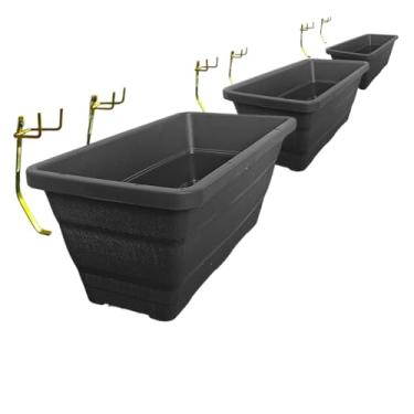 Imagem de Kit Horta Vertical - 3 Jardineira 9,8L com Suportes de Parede - Ideal para Horta e Floreira Retangular(Preto)