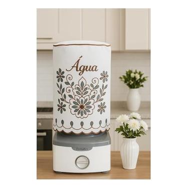 Imagem de Artesãos Do Ceará Capa para Garrafão de Água 20L, Bordado Floral, Branco, Tecido 100% Algodão, 39x23cm, Artesanal Tradicional do Ceará