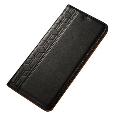 Imagem de POYUFRG Capa de couro genuíno para Xiaomi 17 Pro Max/17 Pro/17, capa carteira magnética de negócios fina com suporte para cartão, preta, 17 ProMax