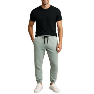 Imagem de Calça de Moletom Masculina Jogger Verde Gelo Básica Forrado Felpudo Flanelado com Bolso-Masculino