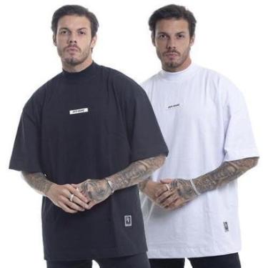 Imagem de Pacote 2 Camisetas: Oversized Gola Alta Borracha Preta & Oversized Gola Alta Borracha Branca-Masculino