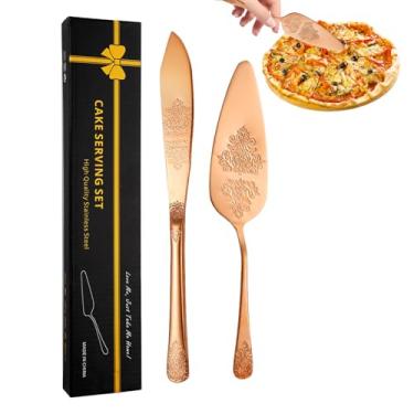 Imagem de Conjunto de corte de bolo para casamento – Cortador de bolo de casamento à prova de ferrugem | Conjunto de corte durável com alça ergonômica para pão e pizza de frutas e queijos