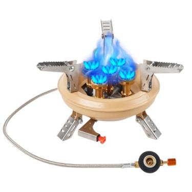 Imagem de Fogão de acampamento | Fogão dobrável de 16000 W para uso externo - Equipamento de cozinha de acampamento com 5 queimadores, queimador à prova de vento para caça, caminhada, pesca, viagens