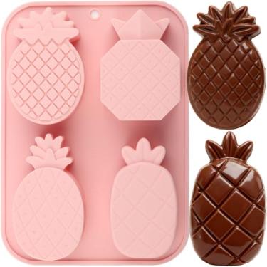Imagem de EPYHREHM 4 formas de chocolate de silicone de abacaxi cavidades para decoração de bolos de chocolate doces bandejas de cubos de gelo
