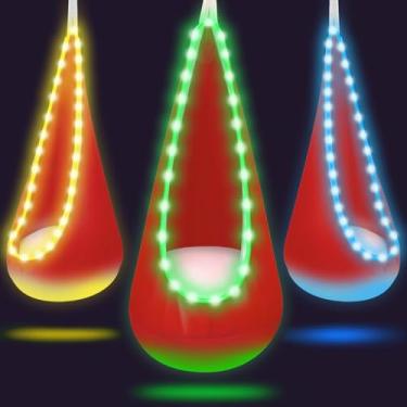 Imagem de Cadeira giratória iluminada para ambientes internos e externos, com luzes LED, macia e segura, capacidade de carga de 79,8 kg, fácil instalação, perfeita para quarto, jardim e sala de jogos (vermelho)