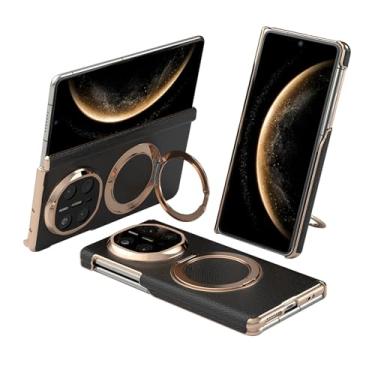 Imagem de FWYANZH Capa magnética para Huawei Mate X7, suporte de anel oculto, capa traseira de couro, proteção de dobradiça, à prova de choque, borda galvanizada, preta, Mate X7