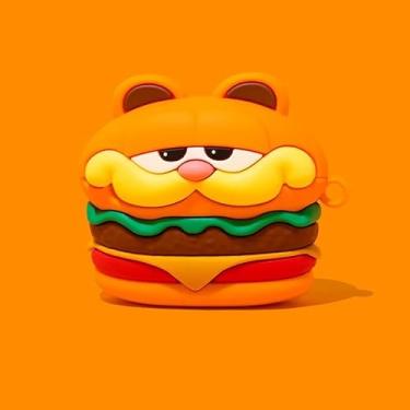 Imagem de Capa de silicone macio com pingente de chaveiro para Apple AirPods 1 2 3 4 Pro Garfield Gato Gatinho Hambúrguer Comida 3D Desenho Anime, Divertido, Único, Criativo, Criativo, Meninas Meninos Unissex