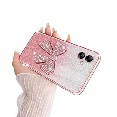 Imagem de TSAYGFK Capa para celular Samsung Galaxy A04E luxuosa fofa com laço 3D TPU macio com cordão à prova de choque enseada protetora para meninas e mulheres, rosa coral