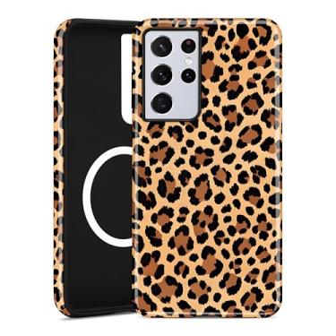 Imagem de Aitipy Capa de telefone magnética Cheetah para Samsung Galaxy S21 Ultra, compatível com MagSafe, linda estética marrom estampa de leopardo TPU macio e policarbonato rígido à prova de choque capa