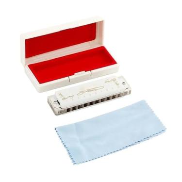 Imagem de Gaita profissional 10 furos 20 tons diatônica pente transparente com capa branca (chave B)