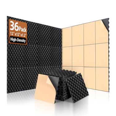 Imagem de SD SODOCT Pacote com 36 painéis de espuma acústica autoadesivos 30,5 x 30,5 x 3 cm painéis de espuma à prova de som para paredes painéis de parede à prova de som de caixa de ovo de alta densidade para