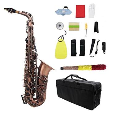 Imagem de Saxofone profissional retrô vermelho cobre alto EB cotovelo saxofone tubo corpo esculpido abalone shell botão latão sax iniciante kit