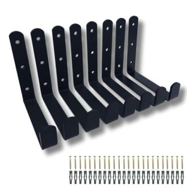 Imagem de 8 Suportes Gancho Multiuso Fixo De Parede Mangueira Bicicleta Escada Aço Resistente (Preto)