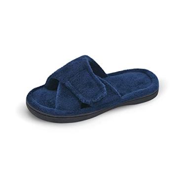 Imagem de Panda Bros Chinelos femininos ajustáveis, chinelos femininos para diabéticos, espuma de memória, bico aberto, pés inchados, quarto, casa, sapatos internos e externos com sola de borracha, Azul marino