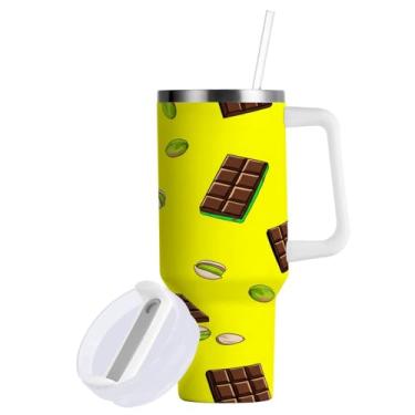 Imagem de ATTX Copo de barras de chocolate de 1,134 g com alça - Caneca de viagem de aço inoxidável isolada a vácuo, xícara de café à prova de vazamento com canudo #722