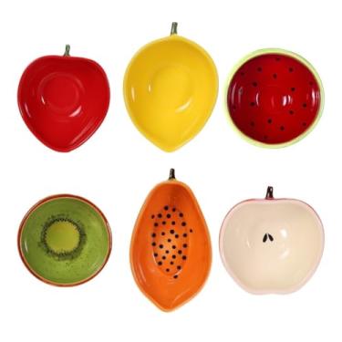 Imagem de Conjunto 6 Bowls Tigela Fruta Mesa Posta Melancia Limão Mamão Maça Morango Kiwi Decoração Cozinha