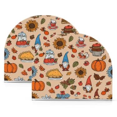 Imagem de ATTX Pacote com 2 porta-guardanapos de acrílico de Ação de Graças com design de abóboras girassóis e gnomos - Organizador decorativo de mesa para cozinha, restaurante, decoração de férias em casa #429