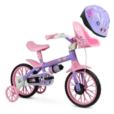 Imagem de Bicicletinha Infantil Minnie Aro 12 Menina com Capacete - Nathor