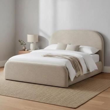 Imagem de Cama Estilo Clean Tamanho Casal Com Cabeceira Moderna Estofada - Jaspe