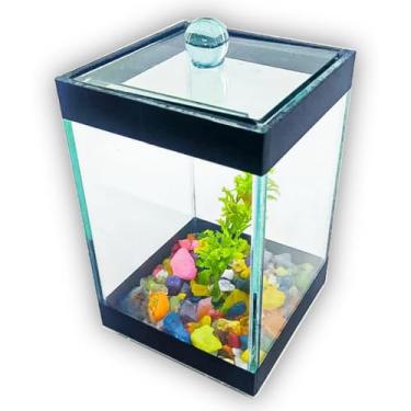 Imagem de Aquário decorativo para peixes betta com 9 x 9 x 14 cm – com características ornamentais, aquário ornamental compacto (Preto)
