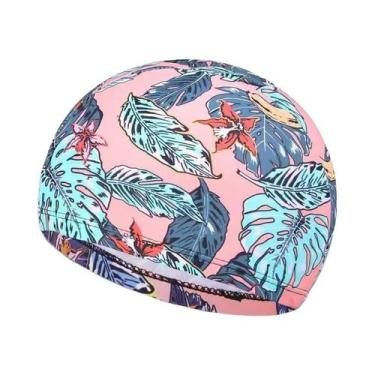 Imagem de Touca De Natação Adulto Com Estampa De Folha E Proteção Para Ouvidos, 